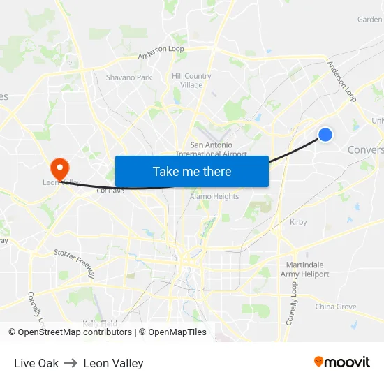 Live Oak to Leon Valley map