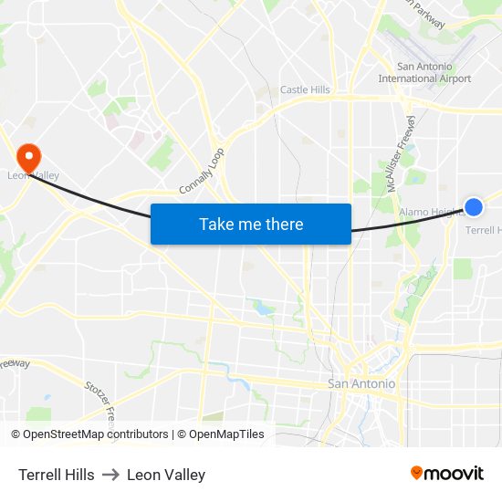 Terrell Hills to Leon Valley map