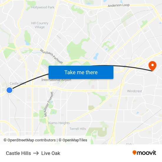 Castle Hills to Live Oak map