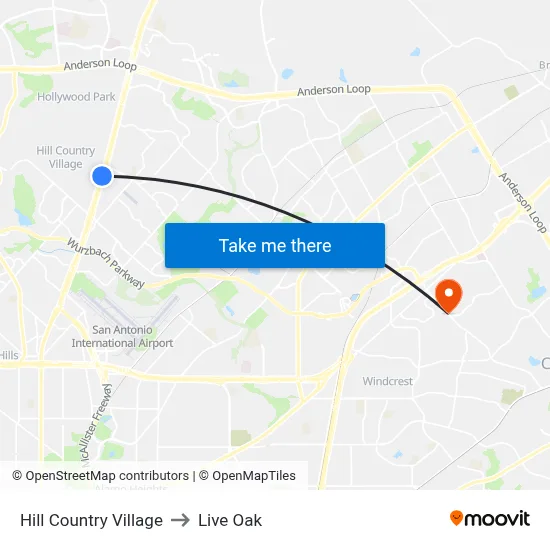 Hill Country Village to Live Oak map