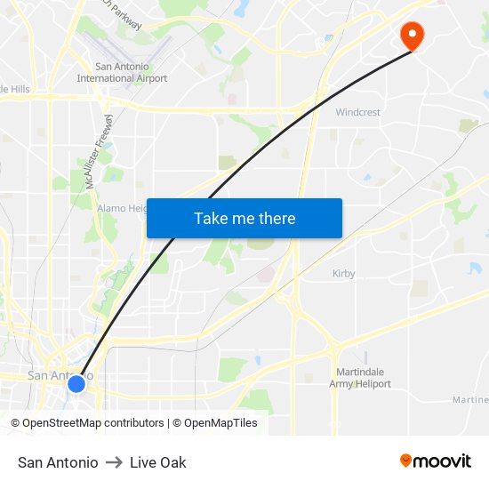 San Antonio to Live Oak map