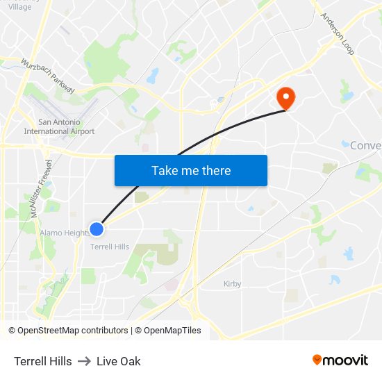 Terrell Hills to Live Oak map