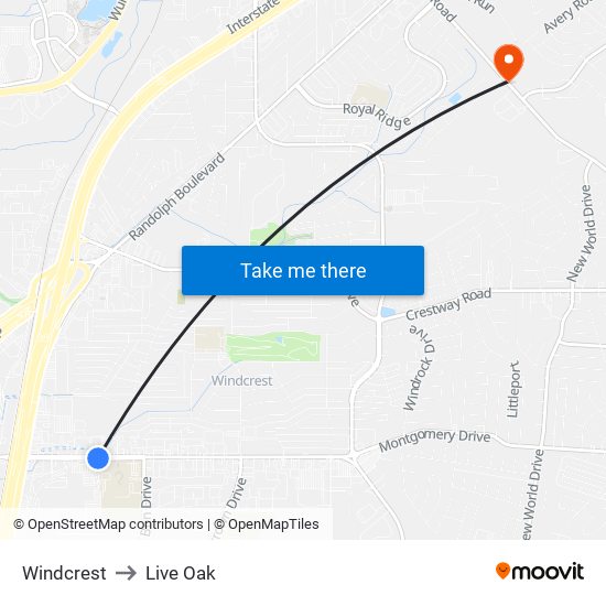 Windcrest to Live Oak map