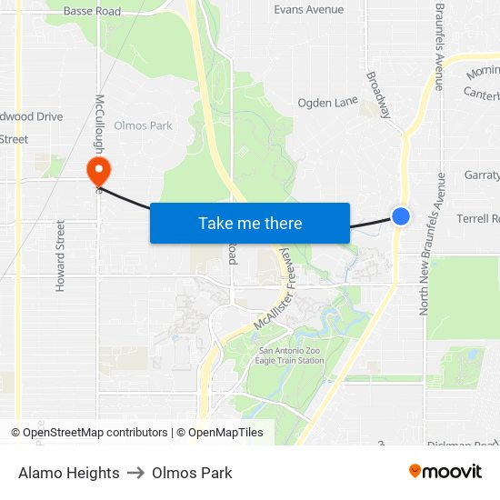 Alamo Heights to Olmos Park map