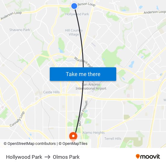 Hollywood Park to Olmos Park map