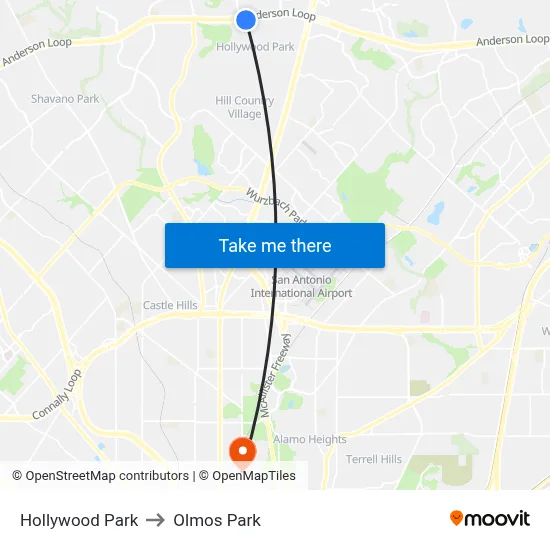Hollywood Park to Olmos Park map
