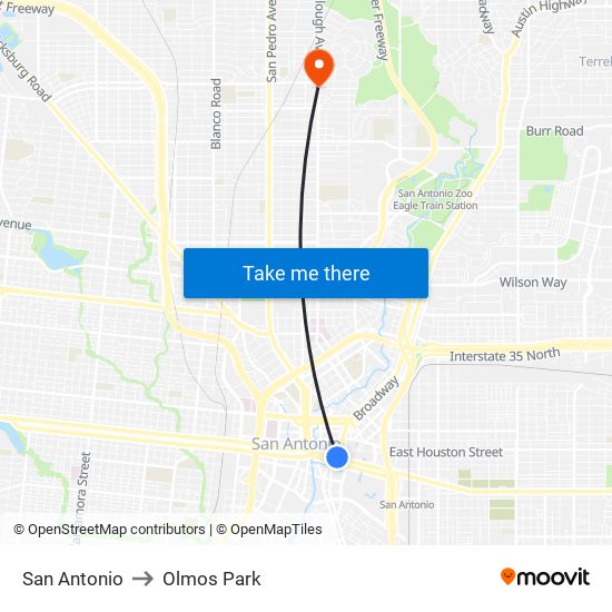 San Antonio to Olmos Park map