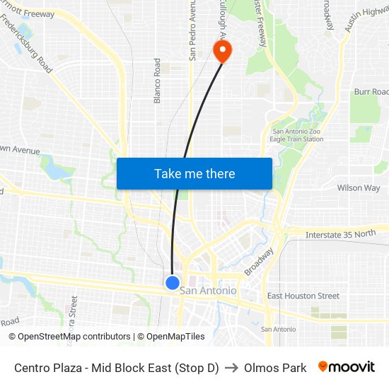 Centro Plaza - Mid Block East (Stop D) to Olmos Park map