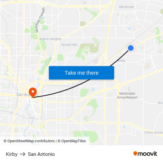Kirby to San Antonio map