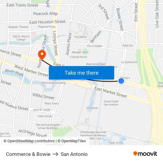 Commerce & Bowie to San Antonio map