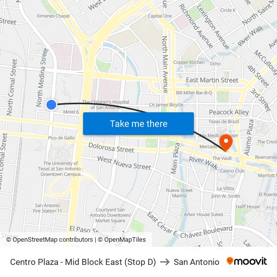 Centro Plaza - Mid Block East (Stop D) to San Antonio map