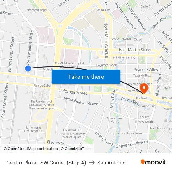 Centro Plaza - SW Corner (Stop A) to San Antonio map