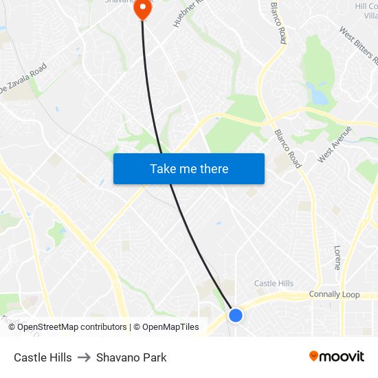 Castle Hills to Shavano Park map
