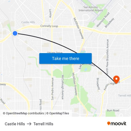 Castle Hills to Terrell Hills map