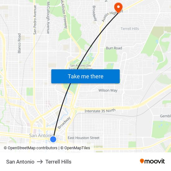 San Antonio to Terrell Hills map