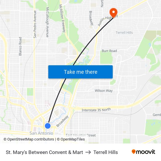 St. Mary's Between Convent & Mart to Terrell Hills map