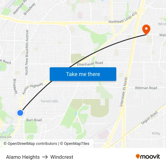 Alamo Heights to Windcrest map