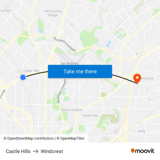 Castle Hills to Windcrest map