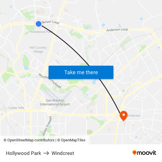Hollywood Park to Windcrest map