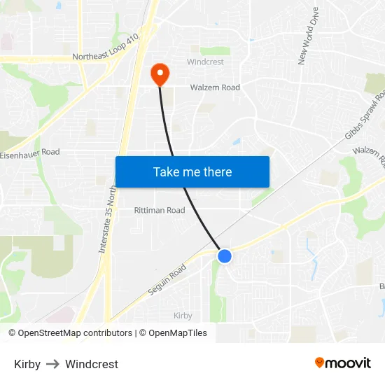 Kirby to Windcrest map