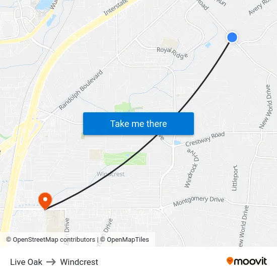 Live Oak to Windcrest map