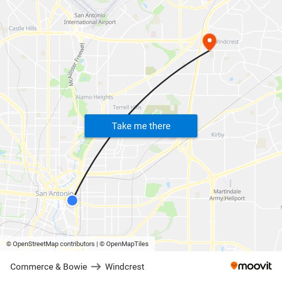 Commerce & Bowie to Windcrest map
