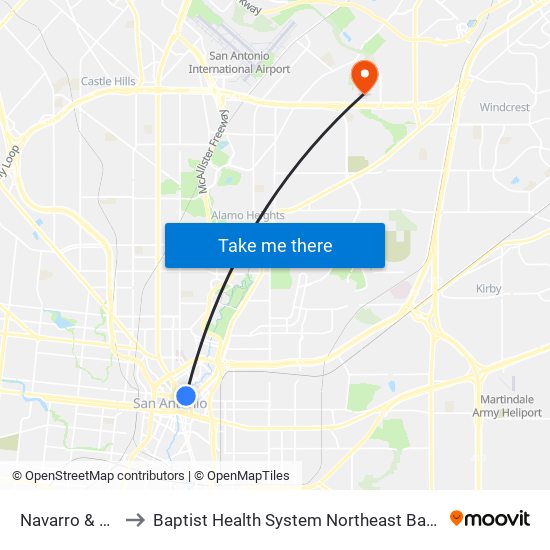 Navarro & Martin to Baptist Health System Northeast Baptist Hospital map