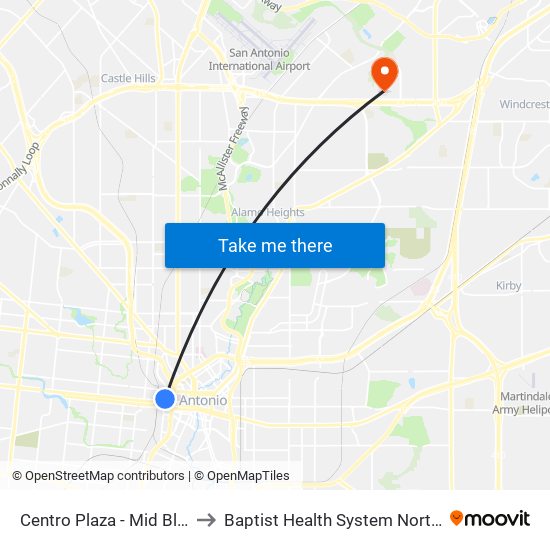 Centro Plaza - Mid Block East (Stop D) to Baptist Health System Northeast Baptist Hospital map