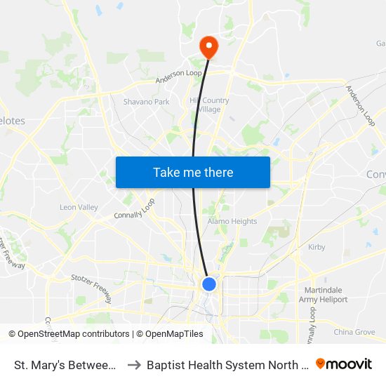 St. Mary's Between Convent & Mart to Baptist Health System North Central Baptist Hospital map