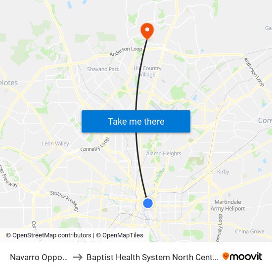 Navarro Opposite Villita to Baptist Health System North Central Baptist Hospital map