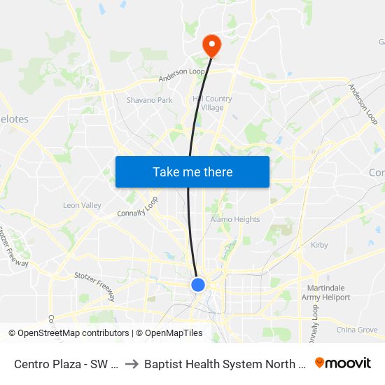 Centro Plaza - SW Corner (Stop A) to Baptist Health System North Central Baptist Hospital map