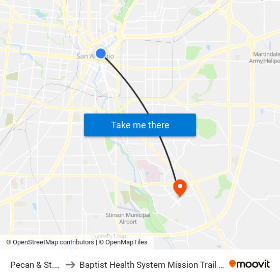 Pecan & St. Mary's to Baptist Health System Mission Trail Baptist Hospital map