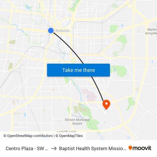 Centro Plaza - SW Corner (Stop A) to Baptist Health System Mission Trail Baptist Hospital map