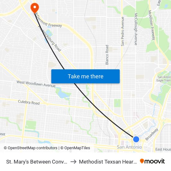 St. Mary's Between Convent & Mart to Methodist Texsan Heart Hospital map