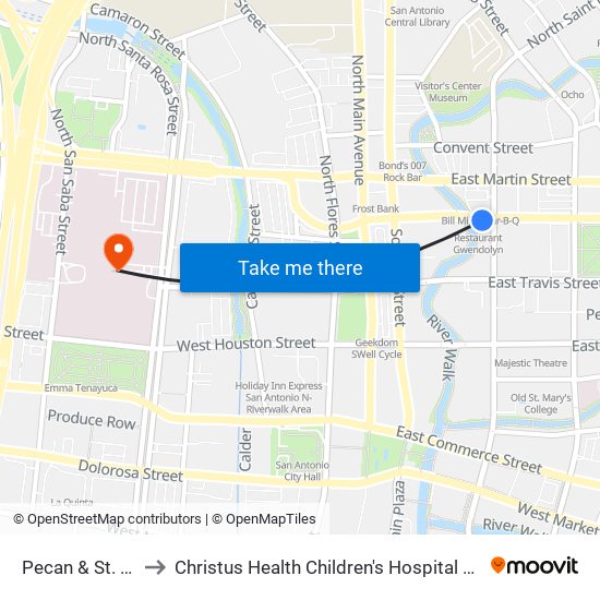 Pecan & St. Mary's to Christus Health Children's Hospital of San Antonio map