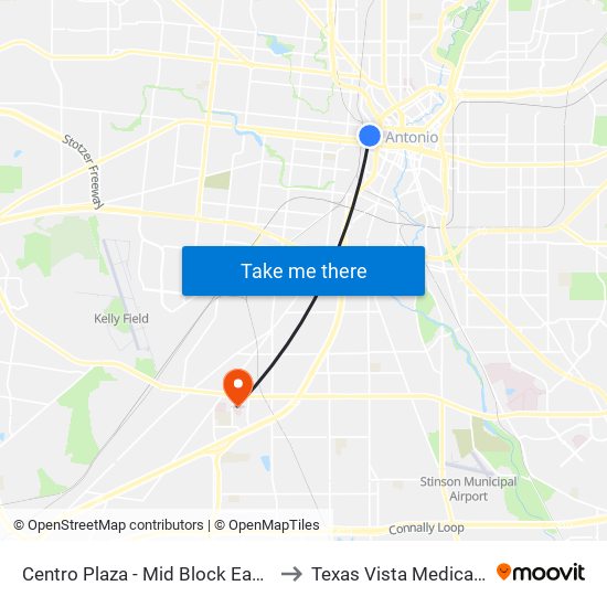 Centro Plaza - Mid Block East (Stop D) to Texas Vista Medical Center map