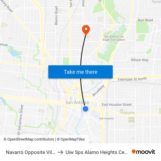 Navarro Opposite Villita to Uiw Sps Alamo Heights Center map