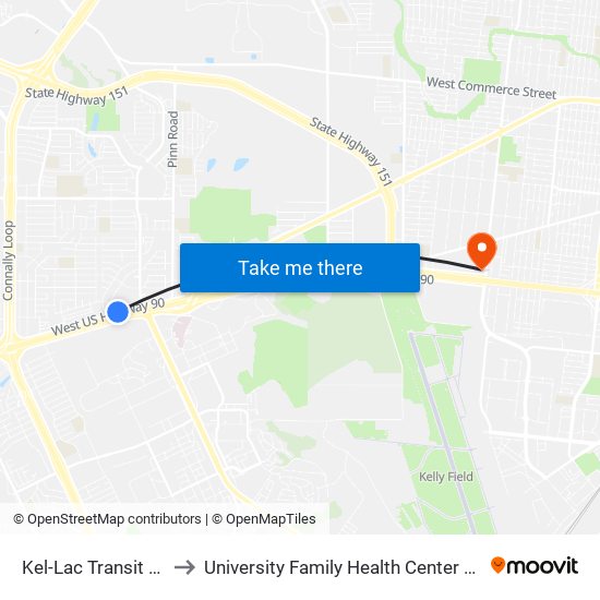 Kel-Lac Transit Center to University Family Health Center Southwest map