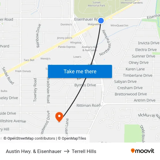 Austin Hwy. & Eisenhauer to Terrell Hills map