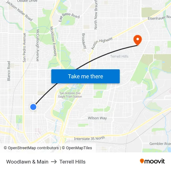 Woodlawn & Main to Terrell Hills map