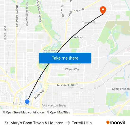 St. Mary's Btwn Travis & Houston to Terrell Hills map