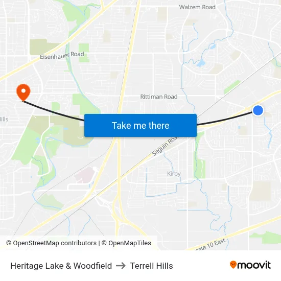Heritage Lake & Woodfield to Terrell Hills map