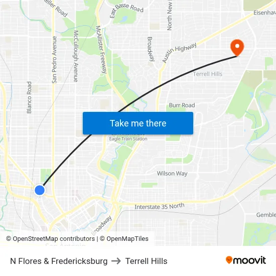 N Flores & Fredericksburg to Terrell Hills map