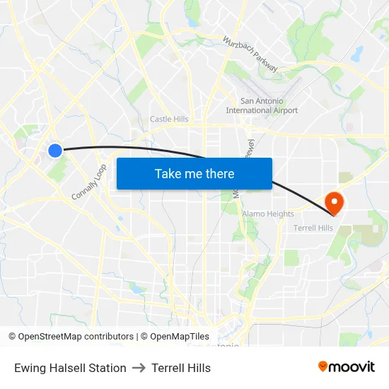 Ewing Halsell Station to Terrell Hills map