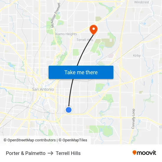 Porter & Palmetto to Terrell Hills map