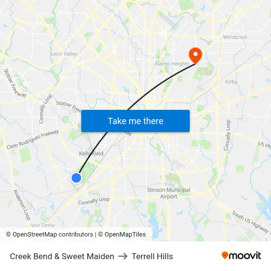 Creek Bend & Sweet Maiden to Terrell Hills map