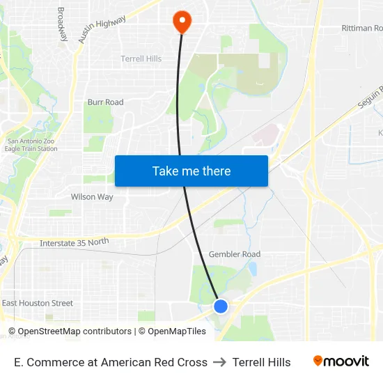 E. Commerce at American Red Cross to Terrell Hills map