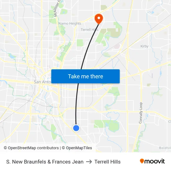 S. New Braunfels & Frances Jean to Terrell Hills map