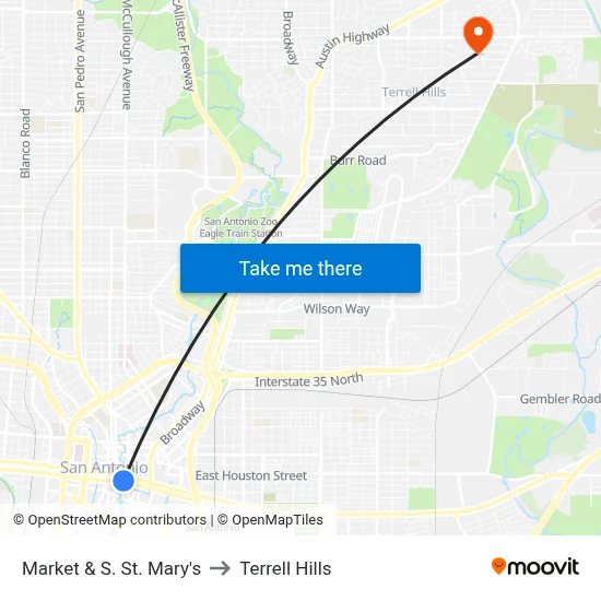 Market & S. St. Mary's to Terrell Hills map