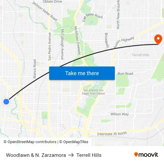 Woodlawn & N. Zarzamora to Terrell Hills map